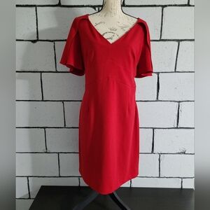 Dkny Red V-Neck Midi Dress